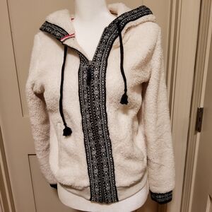 American Eagle Outfitters Cream Teddy Jacket with Black Details